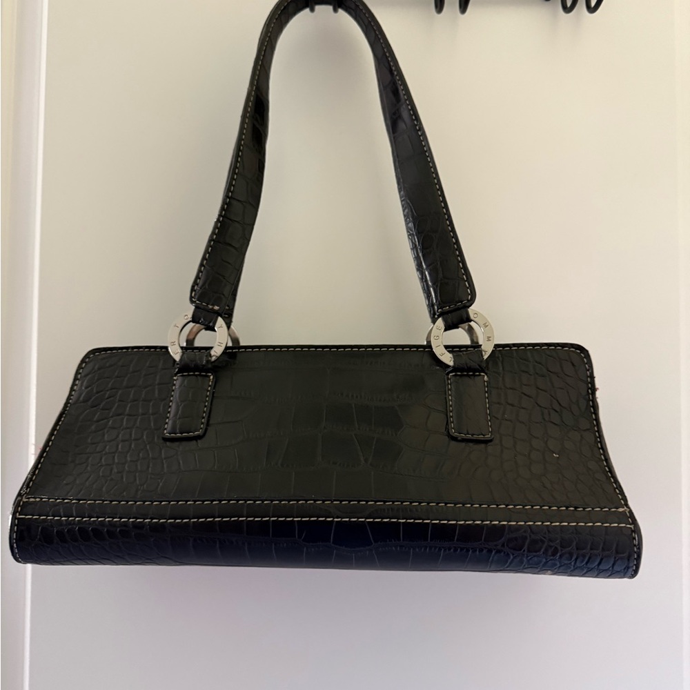 Tommy Hilfiger Black Croc-Embossed Shoulder Bag